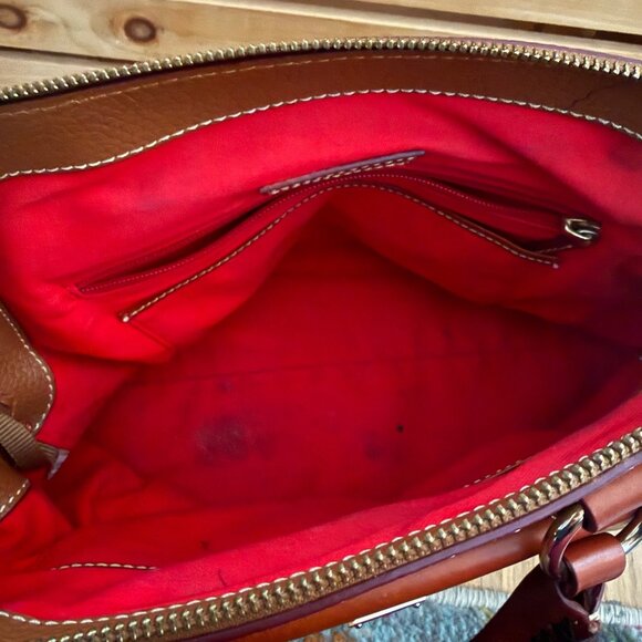 Dooney & Bourke Brown & Tan Pebble Grain Leather Aubrey Dome Satchel Hand Bag - Picture 10 of 16